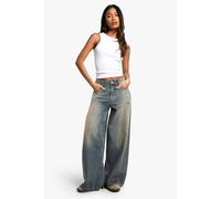 Boohoo Distressed Hem Detail Vintage Wash Wide Leg Denim Jean vintage wash 12