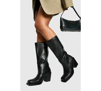 Boohoo Distressed Knee High Block Heeled Boots In Black black 7