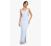 boohoo Women's Ditsy Lace Trim Column Maxi Dress in Blue | Size: 16