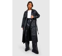 Boohoo Double Breast Faux Leather Maxi Trench Coat In Black black 10