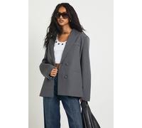 Boohoo Double Breasted Relaxed Fit Tailored Blazer In Charcoal charcoal 8