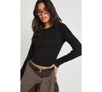 Boohoo Double Layer Modal Rib Long Sleeve Top In Black black 6