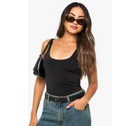 Boohoo Double Layer Scoop Neck Bodysuit In Black black 8
