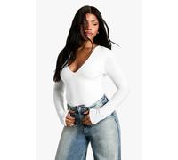 Boohoo Double Layer Slinky Plunge Front Long Sleeve Bodysuit In Ivory ivory 14