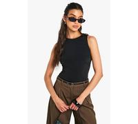 Boohoo Double Layer Slinky Racer Neck Top In Black black 6