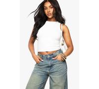 Boohoo Double Layer Slinky Racer Neck Top In White white 16