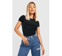 Boohoo Double Layer Slinky Short Sleeve Bodysuit In Black black 6