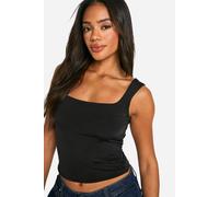 Boohoo Double Layer Slinky Square Neck Crop Top In True Black true black