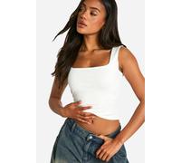 Boohoo Double Layer Slinky Square Neck Crop Top In White white