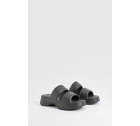 Boohoo Double Strap Chunky Platform Sliders In Black black 5-6