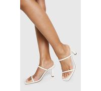 Boohoo Double Strap Mid Height Heeled Mules In White white 8