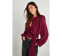 boohoo Women's Draped Chiffon Plunge Blouse in Plum | Size: 12