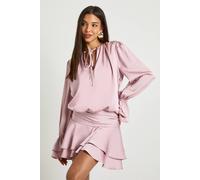 Boohoo Drop Hem Satin Skater Dress In Pink pink 8