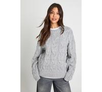 Boohoo Drop Shoulder All Over Cable Oversized Knitted Jumper In Grey Marl grey marl S