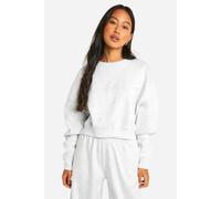 Boohoo Dsgn Studio Embroidered Boxy Crop Sweatshirt In Ash Grey ash grey S
