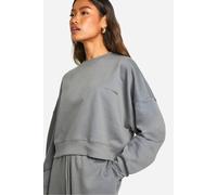 boohoo Women's Dsgn Studio Embroidered Boxy Crop Sweatshirt in Charcoal | Size: Medium