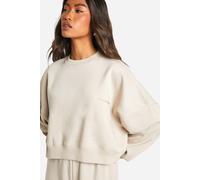 Boohoo Dsgn Studio Embroidered Boxy Crop Sweatshirt In Stone stone L