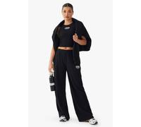 Boohoo Dsgn Studio Embroidered Rib Mid Waist Trouser In Black black 10
