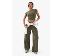 Boohoo Dsgn Studio Embroidered Rib Wide Leg Trouser In Washed Khaki washed khaki XS