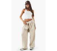 boohoo Women's Dsgn Studio Embroidered Straight Leg Jogger Pants in Stone | Size: Small