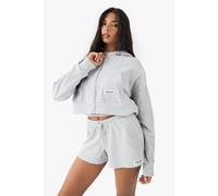 Boohoo Dsgn Studio Waffle Zip Through Boxy Crop Hoodie In Grey Marl grey marl XL