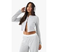 boohoo Women's Dsgn Studio Woven Label Waffle Button Through Long Sleeve Top in Grey Marl | Size: 12