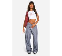 Boohoo Elasticated Waist Pinstripe Straight Leg Trouser In Navy navy 10