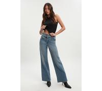 Boohoo Embellished Belt High Waist Wide Leg Jean In Mid Wash mid wash 10