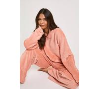 Boohoo Embossed Bow Print Fleece Jumper & Trousers Lounge Set In Dusty Pink dusty pink XL