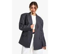 boohoo Women's Extreme Lapel Oversized Open Blazer in Charcoal | Size: 10