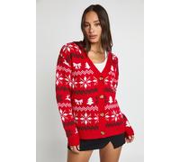 Boohoo Fairisle Print Christmas Cardigan In Red red XS