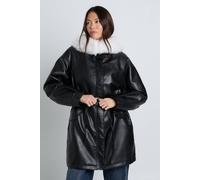 Boohoo Faux Fur Collar Faux Leather Cinched Waist Jacket In Black black 8