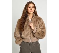 Boohoo Faux Fur Rib Trim Bomber In Light Brown light brown 12
