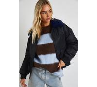 Boohoo Faux Fur Trim Bomber Jacket In Black black 14