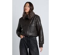 Boohoo Faux Fur Trim Faux Leather Jacket In Brown brown 8