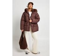 Boohoo Faux Fur Trim Parka In Chocolate chocolate 14