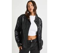 Boohoo Faux Leather Button Up Jacket In Black black 12