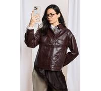 Boohoo Faux Leather Button Up Jacket In Plum plum 10