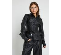 Boohoo Faux Leather Cinch Waist Shirt In Black black 8