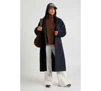 Boohoo Faux Leather Collar Longline Wool Look Jacket In Navy navy 10