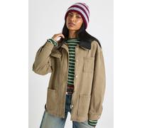 Boohoo Faux Leather Contrast Collar Barn Jacket In Camel camel 10