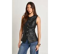 Boohoo Faux Leather Gold Button Waistcoat In Black black 12