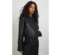 Boohoo Faux Leather Short Trench Coat In Black black 14