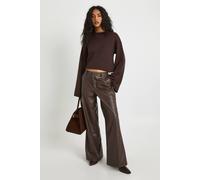 Boohoo Faux Leather Wide Leg Trouser In Chocolate chocolate 16