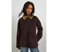 Boohoo Faux Suede Aviator Jacket With Mittens In Chocolate chocolate 10