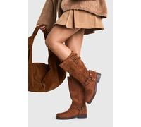 Boohoo Faux Suede Biker Buckle Detail Boots In Tan tan 4