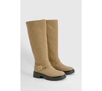 Boohoo Faux Suede Buckle Detail Chunky Knee High Boot In Taupe taupe 6
