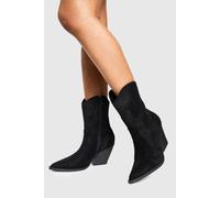 Boohoo Faux Suede Calf High Western Boots In Black black 7