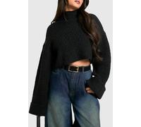 Boohoo Faux Suede Chunky Gold Buckle Boyfriend Belt In Black black S/M