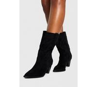Boohoo Faux Suede Cone Heeled Calf High Western Boots In Black black 5